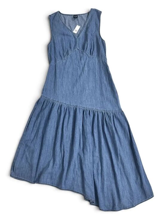 GAP Dresses & Skirts - GAP NWT Chambray Denim Asymmetrical Midi Dress V-Neck Blue L Coastal Prairie